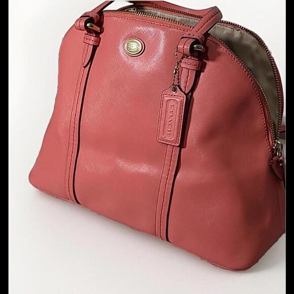 COACH Coral Saffiano Peyton Cora Domed Crossbody Satchel Purse Bag Shoulder - Picture 10 of 12